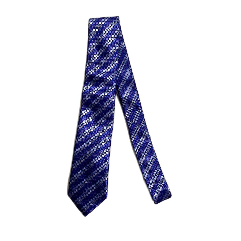 NWT Men's Wearhouse Blue Purple Geometric Floral Silk Necktie Classic Menswear‎